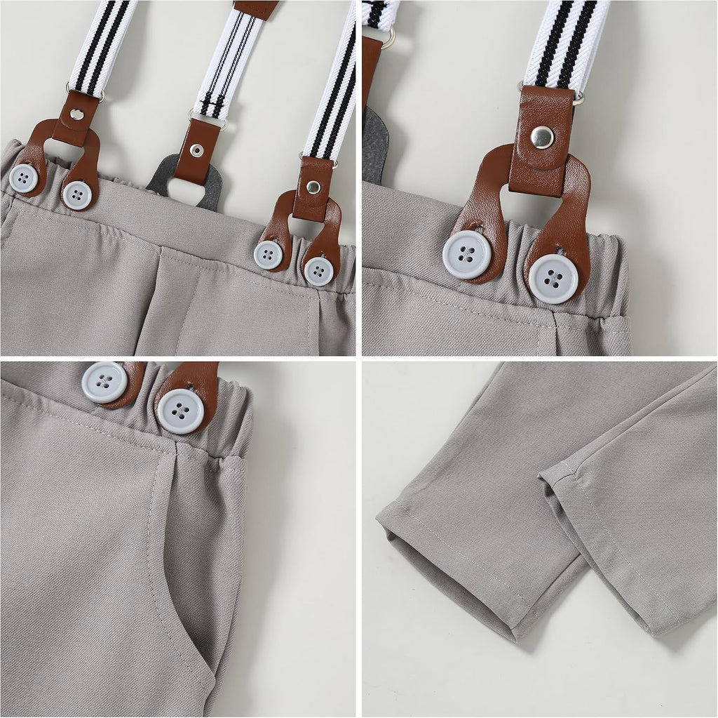 Toddler Baby Boy Clothes Suit 5Pcs Gentleman Wedding Outfit Dress Shirt+Vest+Bow Tie+Suspender Pant Formal Set