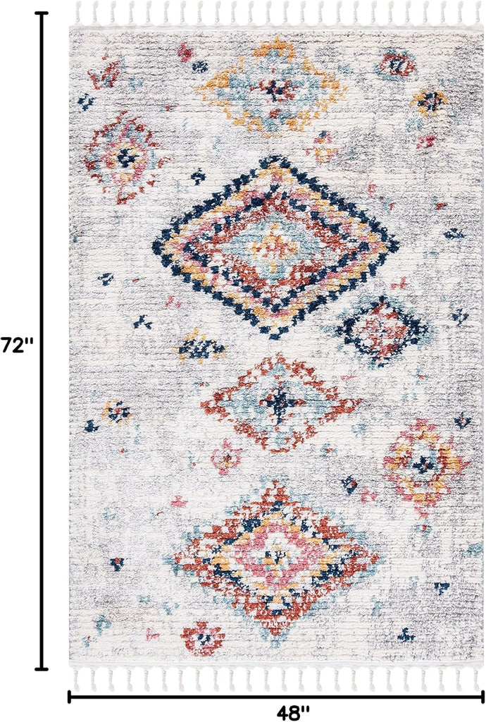 Morocco Collection Accent Rug, Ivory & Multi, Moroccan Boho Tribal Design, Non-Shedding & Easy Care, Ideal