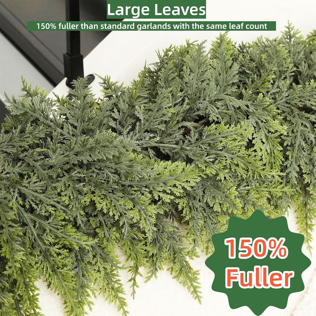Deluxe 9 FT Artificial Christmas Cedar Garland 240 Large Leaves