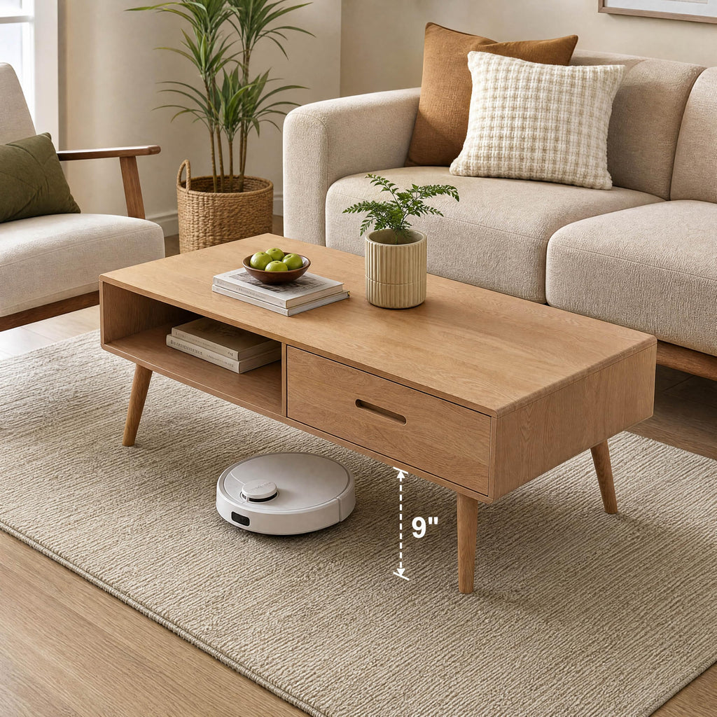Fully-Assembled 100% Oak Wood Coffee Table with Storage