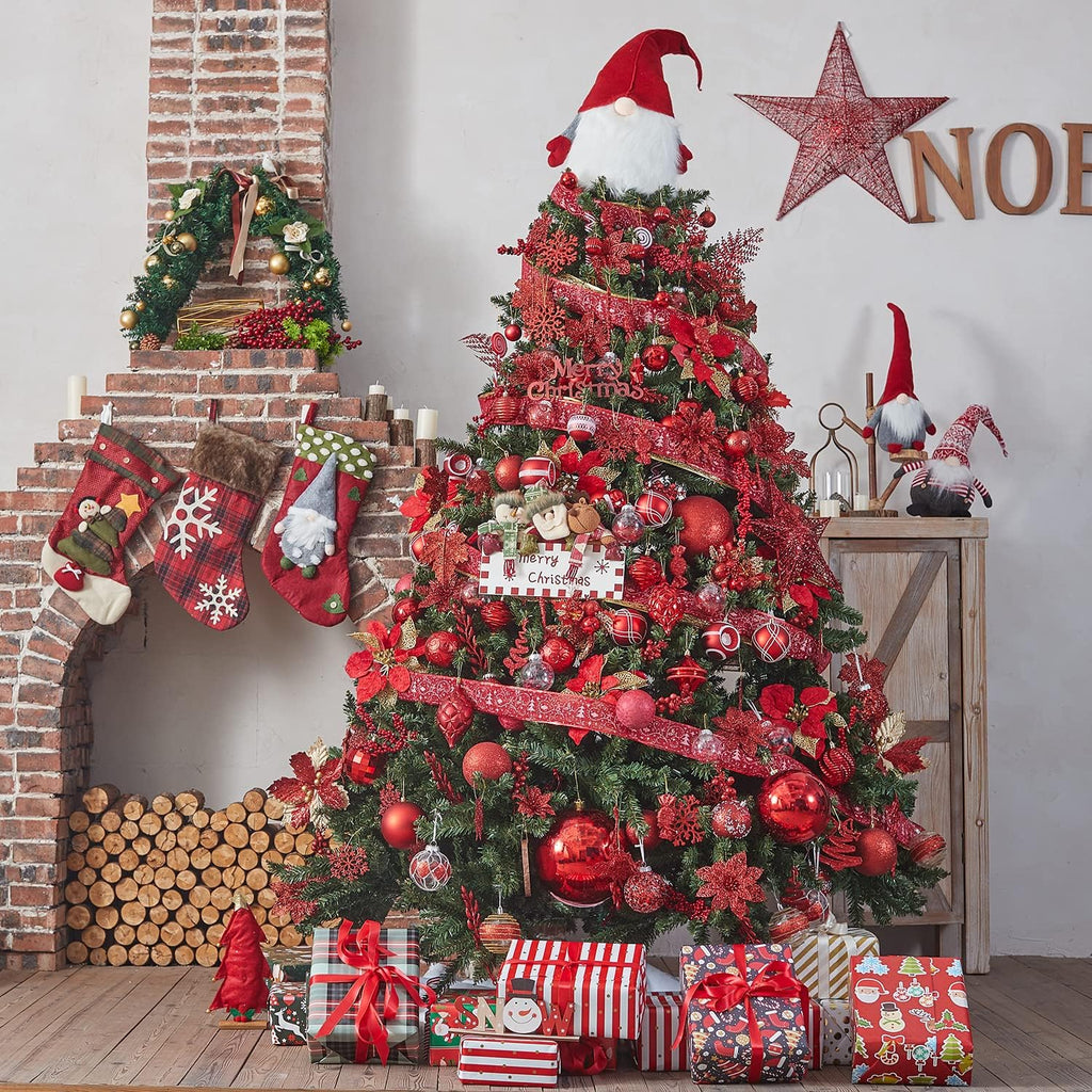 Red Christmas Ornaments for Tree Decorations, Small Shatterproof Christmas Ball Ornaments Set, Perfect Plastic - Set of 24