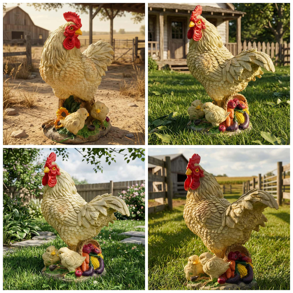 11.5" Chicken Bird Statue - Rustic Home Accents, Realistic Animal Sculptures, Resin Figurines, Yard Art, Funny Farm