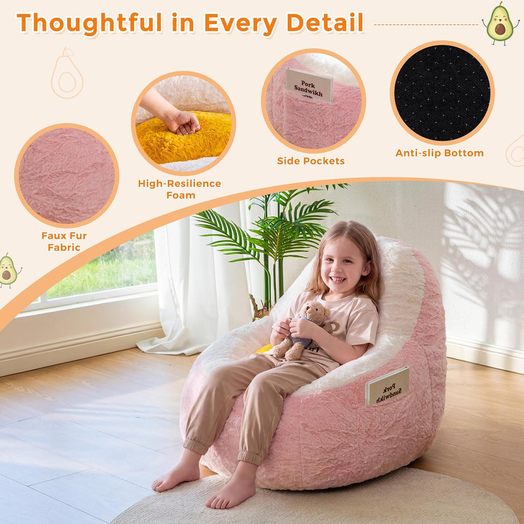 Bean Bag Chair for Kids, Avocado-Shaped Faux Fur Chair