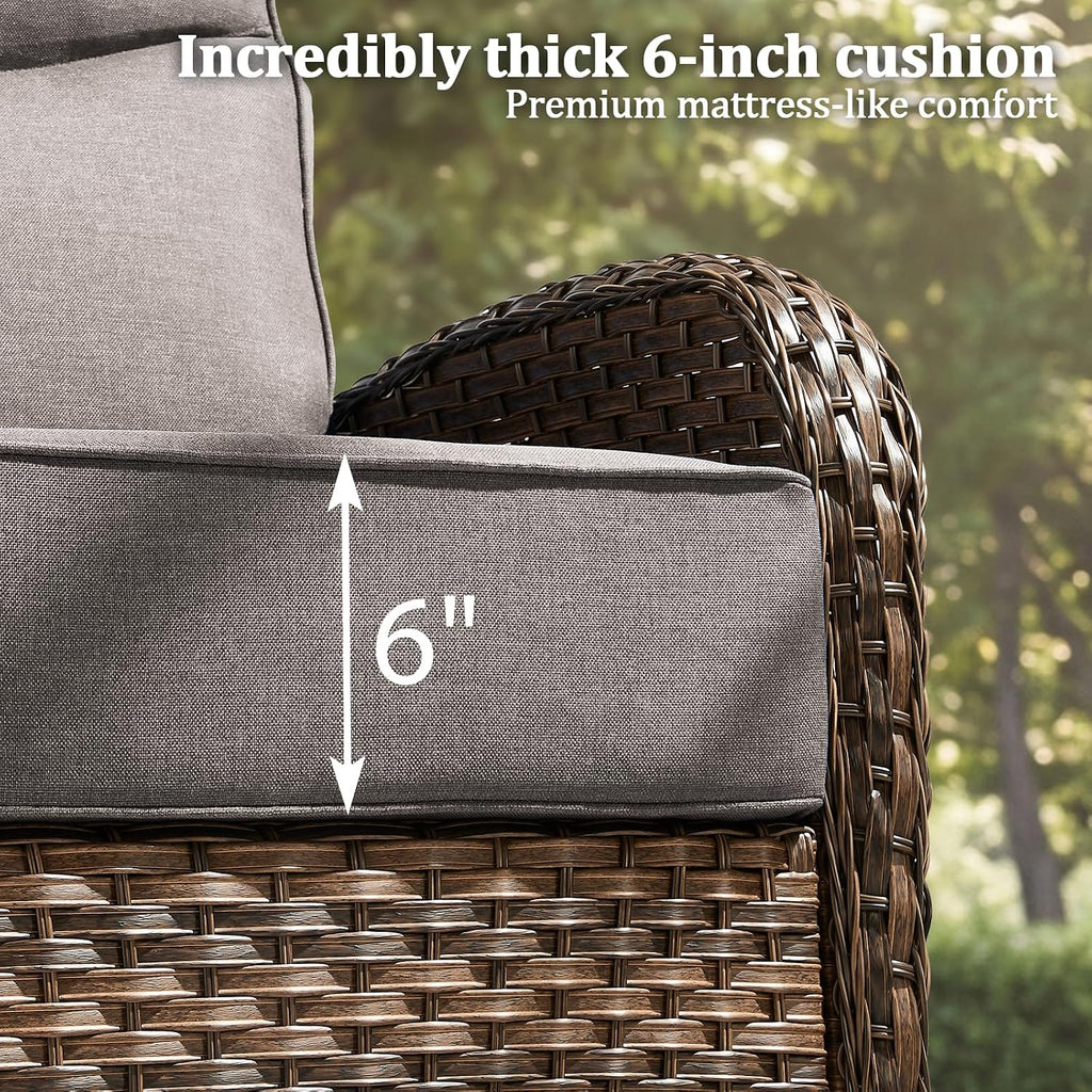 Outdoor Swivel Rocking Chair Patio Set (8pcs) High-Back - Thick Cushion Swivel Rocking Chair Patio with Fire Table