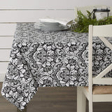 Damask Cotton Tablecloth, 70" Round, Black