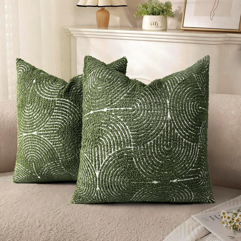 Boho Decorative Textured Throw Pillow Covers 18x18, Modern Mid Century Rainbow Tufted Pillow Case, Farmhouse Rustic