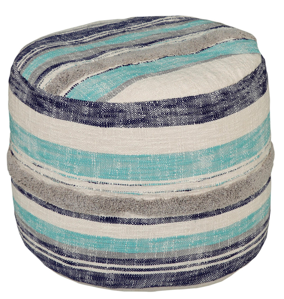 LR Home Coastal Stripe Pouf, 18"x14", White/Blue