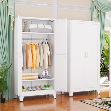 Metal Wardrobe Cabinet with Hanging Rod, Clothing Storage Cabinets