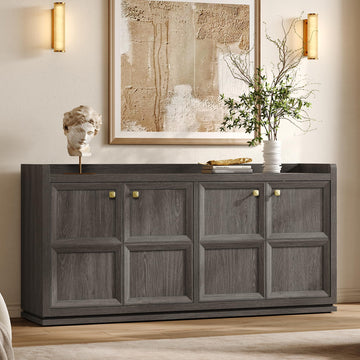61.7" 4-Door Buffet Sideboard Cabinet Living Room, Dark Gray Oak