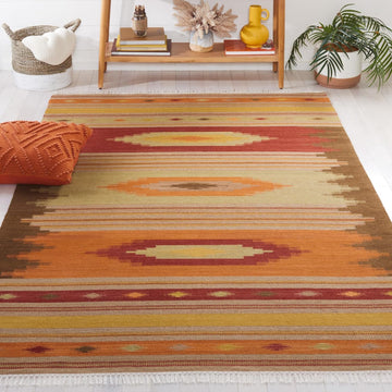Kilim Collection Accent Rug, Brown & Multi, Handmade Southwestern Tribal Wool, Ideal for High Traffic Areas