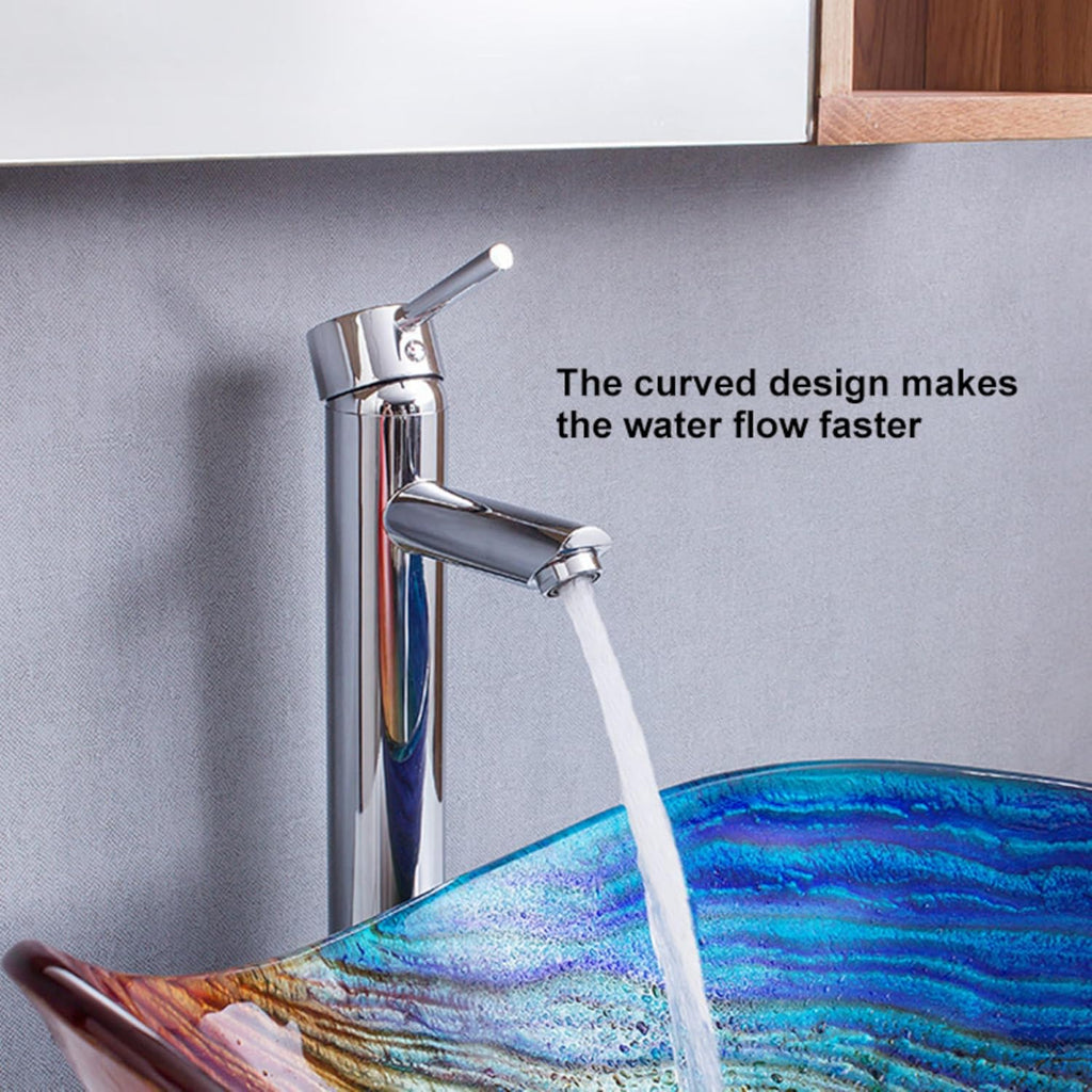 Vessel Sink, 21.6" Bathroom Sink Multicolor Irregular Teardrop Glass Bowl Sinks for Countertop Washbasin