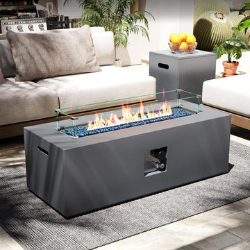 42-inch Outdoor Propane Gas Fire Pit Table, Grey | 50000 BTU Iron Rectangle Firepit with Tank Hidden Table, Wind