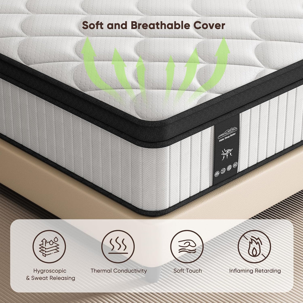 Mattress Queen Size, 12 Inch Hybrid Queen Mattress in a Box, Medium Firm | Queen Size Mattress with Cooling Gel