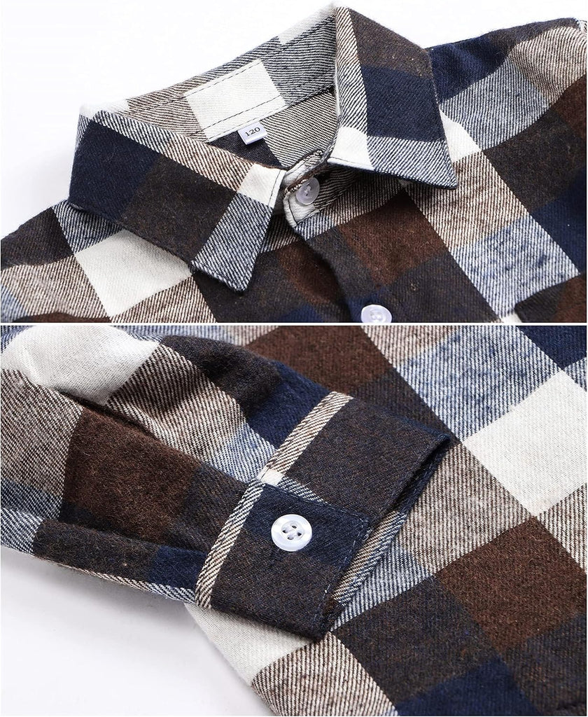Boys Flannel Plaid Long Sleeve Button Down Shirt