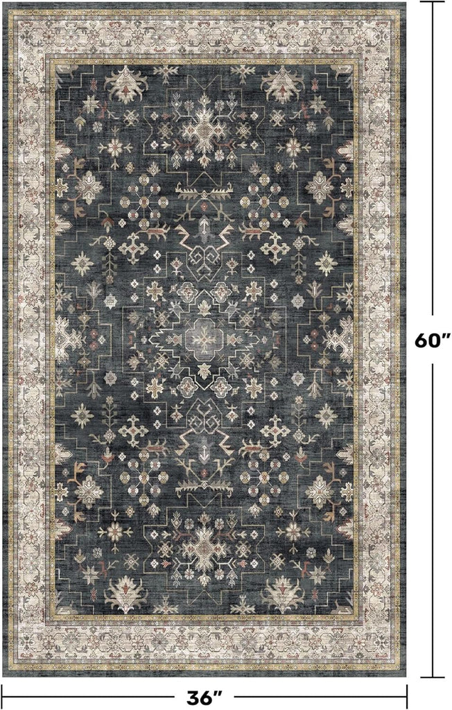 Large 3x5 Entryway Rug Indoor - Washable Non-Slip Low Pile Ultra Soft Area Rug