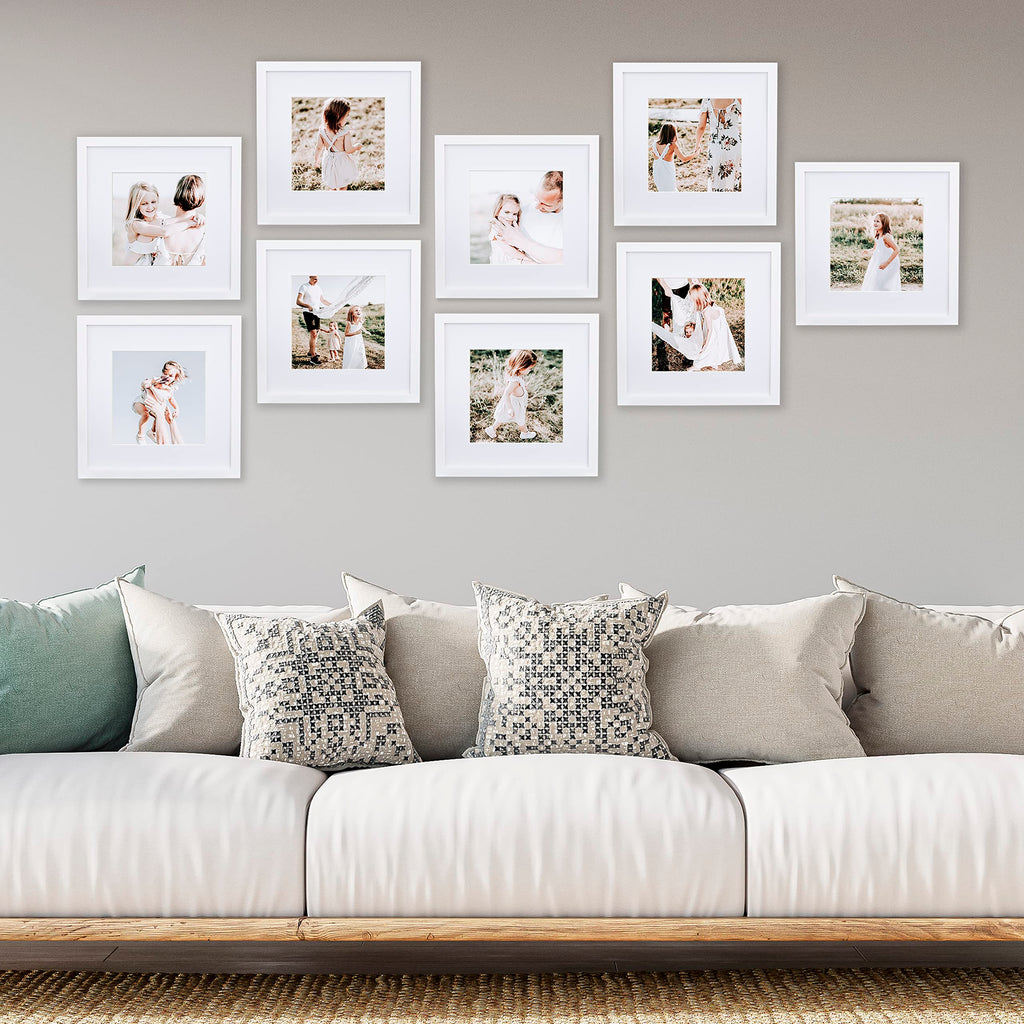 9 Piece Gallery Wall Frame Set, 12x12 Inch, White