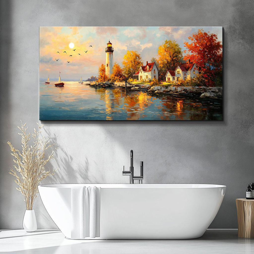 Lighthouse wall art Large Ocean Theme Wall Decor Coastal Landscape Decorations Beach Scene Canvas Wall Art Nautical