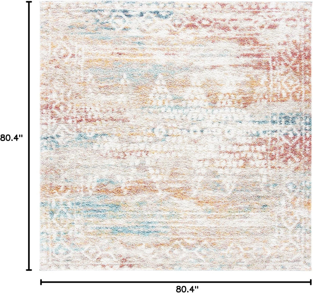 Calista Shag Collection Area Rug - 6'7" Square, Ivory & Beige, Moroccan Boho Design, Non-Shedding & Easy Care, 1-inch
