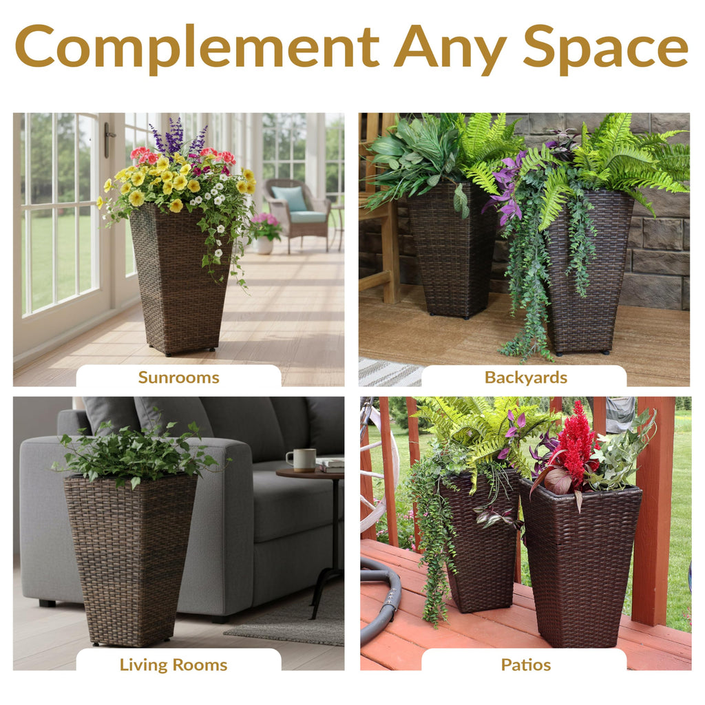 20" Square Tall Wicker Outdoor Planter, Brown, 8pk