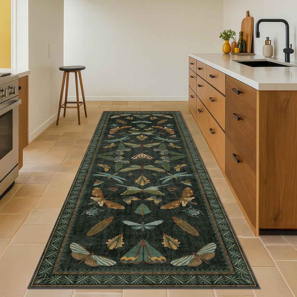 8 ft Long Hallway Runner Rug - Boho Green Rug for Kitchen Floor, Entrance Indoor, Washable Wide Runn