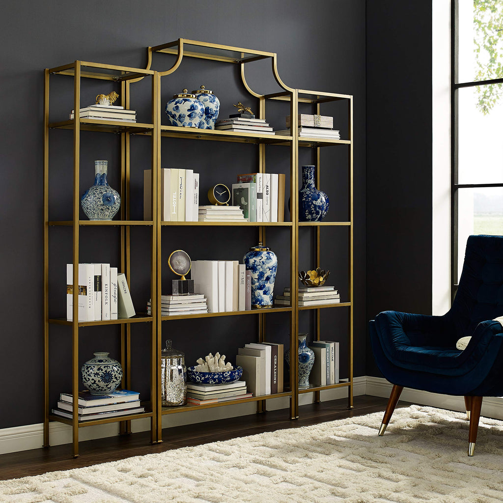 Aimee 3-Piece Bookshelf Set, Glass Shelves