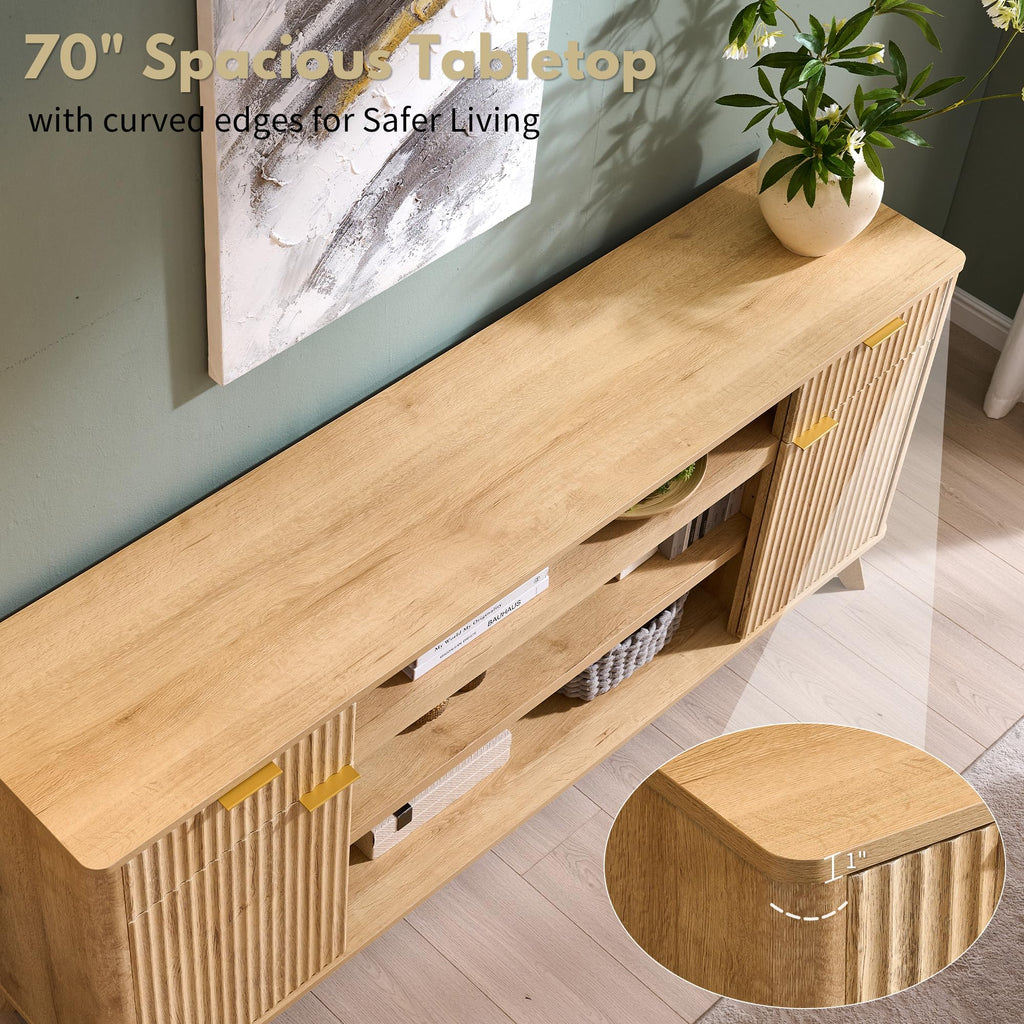 70" Fluted TV Stand for 80" TVs, 32" Tall Storage Entertainment Center