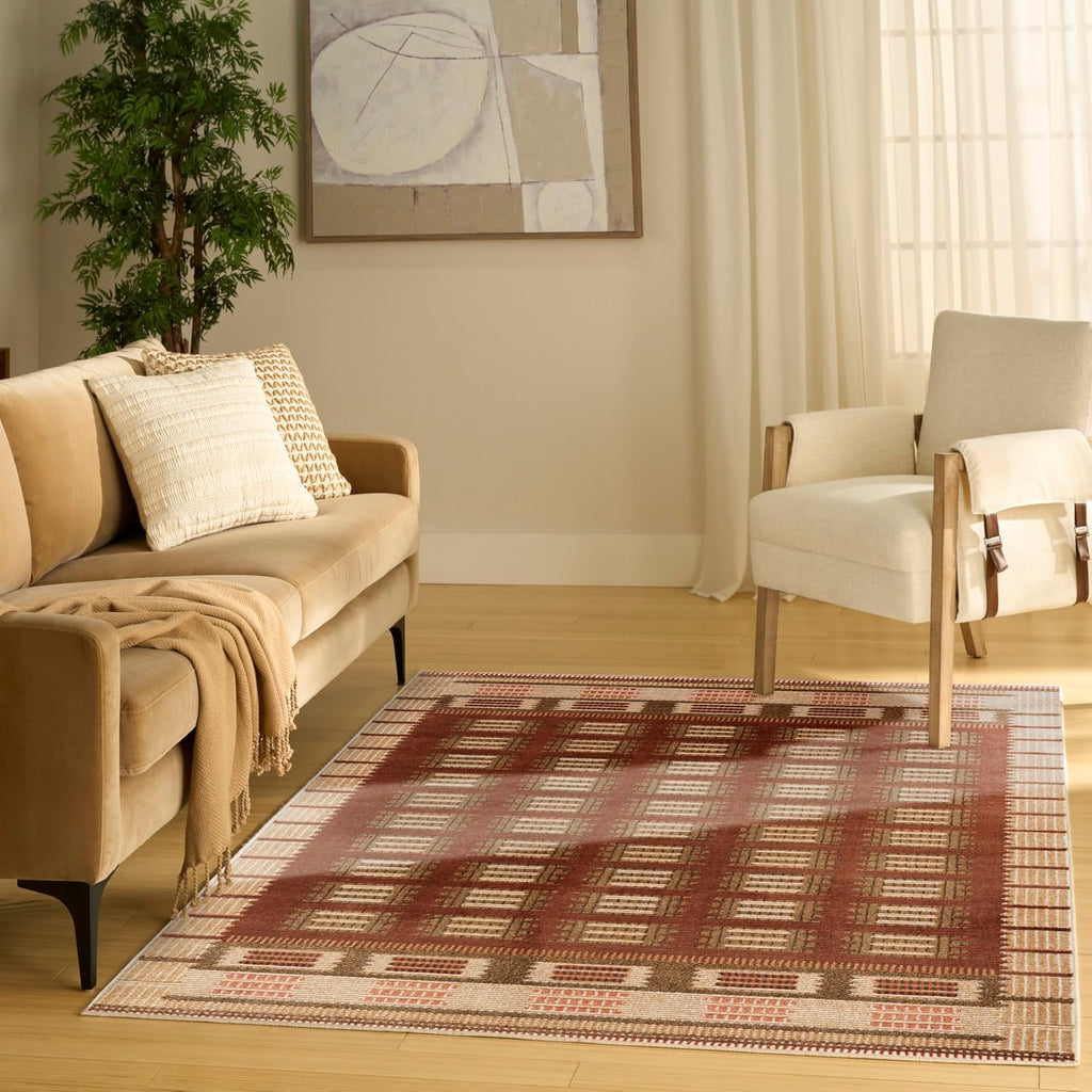 Home Nordic Rust Area Rug - Easy Clean, Non Shedding, Bed Room, Living Room, Dining Room, Kitchen