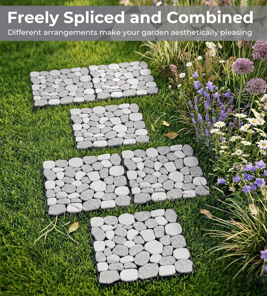 4PCS Natural Stone Decking Tiles, 11.8"x11.8" Outdoor & Indoor DIY Interlocking Flooring, Marble Stepping Stones