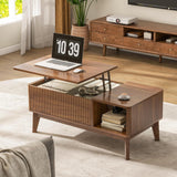Fluted Lift Top Coffee Table with Storage, Modern Coffee Table（Walnut）