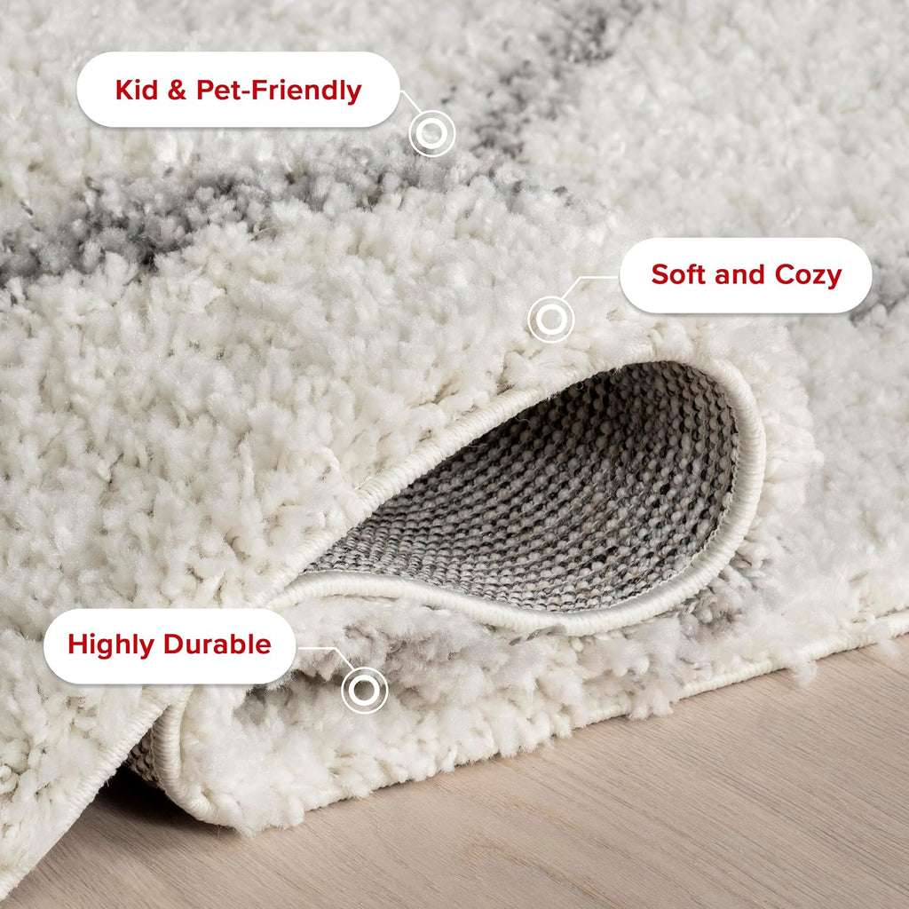 Tess Moroccan Shag Area Rug - 8x10 Shag Area Rug Modern/Contemporary White/Grey Rugs Bedroom Dining Room Nursery