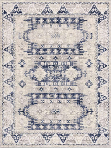 Spinoza Living Room, Bedroom Area Rug - Geometric Border Medallion Diamond Distressed - Southwestern Tribal