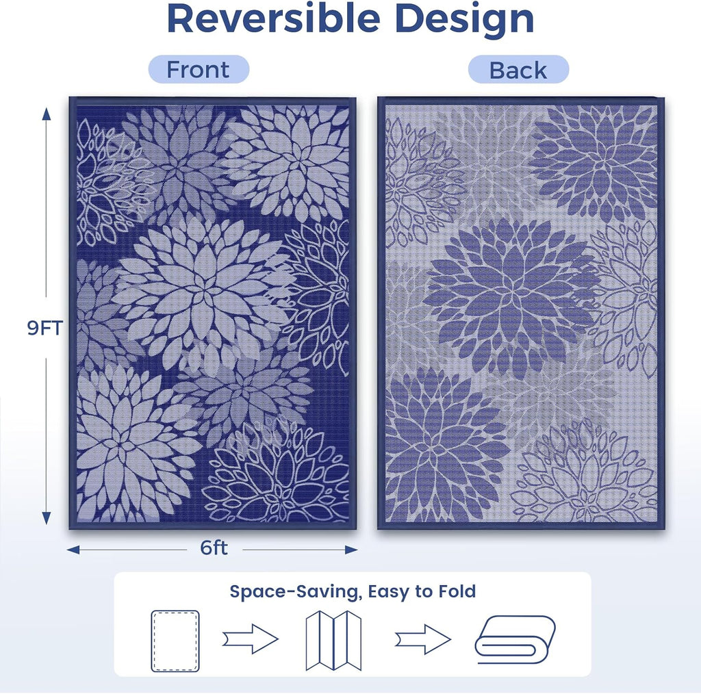 Outdoor Rug Reversible Portable Plastic Straw Area Rugs, Patio Carpet