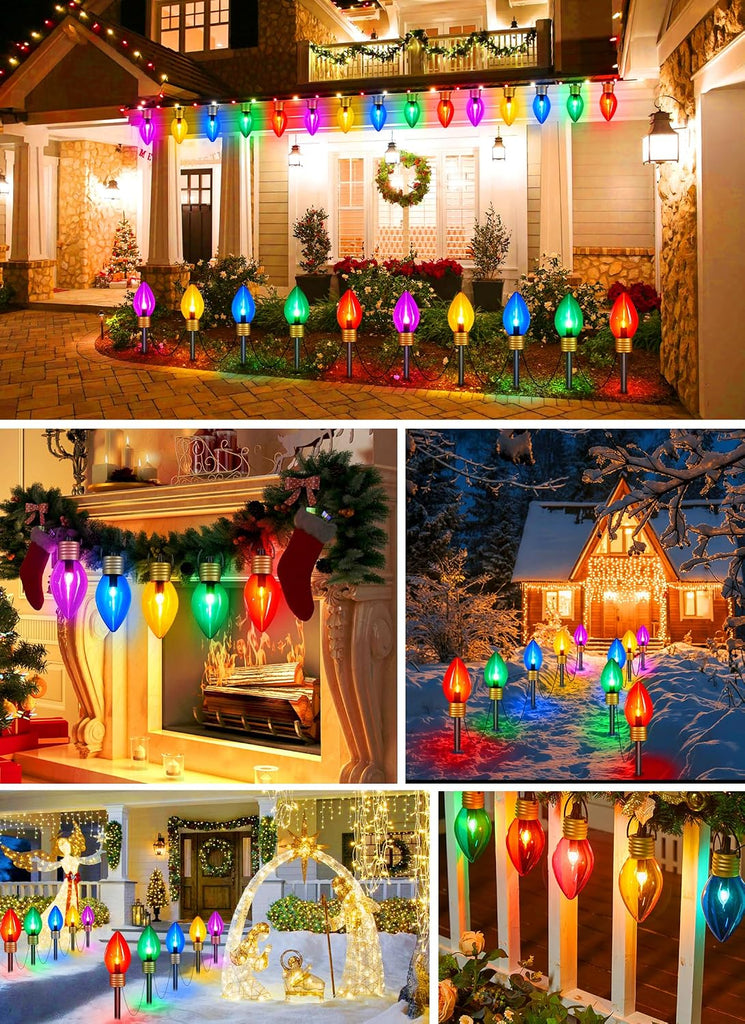 Jumbo C9 Christmas Pathway Lights Outdoor, 2 Pack Total 17 Feet 10 LED