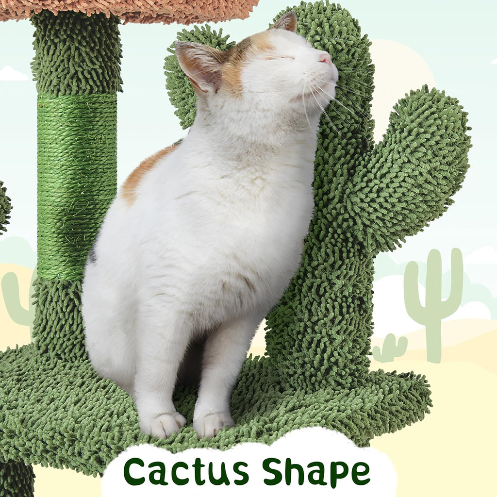 54in Green Cactus Cat Tree with Sturdy Multi-Level Platforms