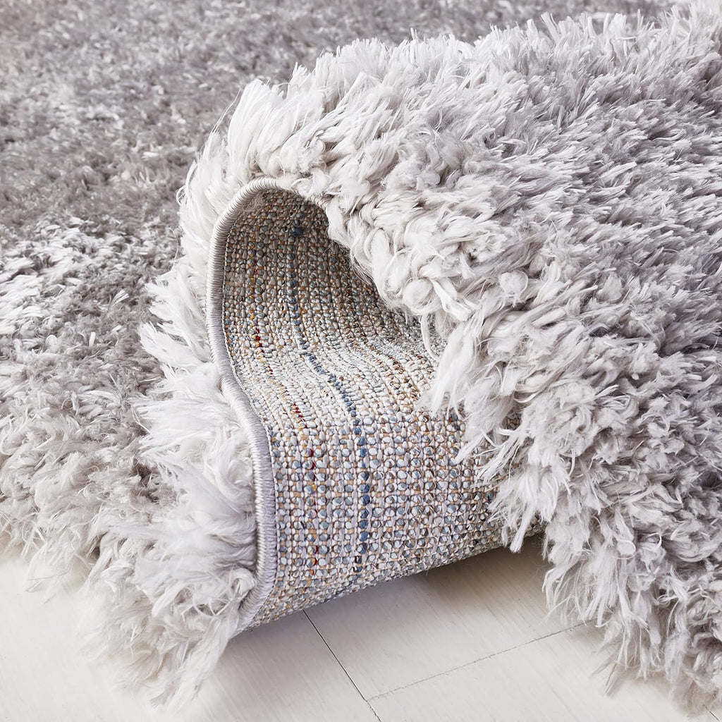 Flokati Shag Collection Area Rug, Silver, Solid Design, Non-Shedding & Easy Care, 2.75-inch Thick Ideal
