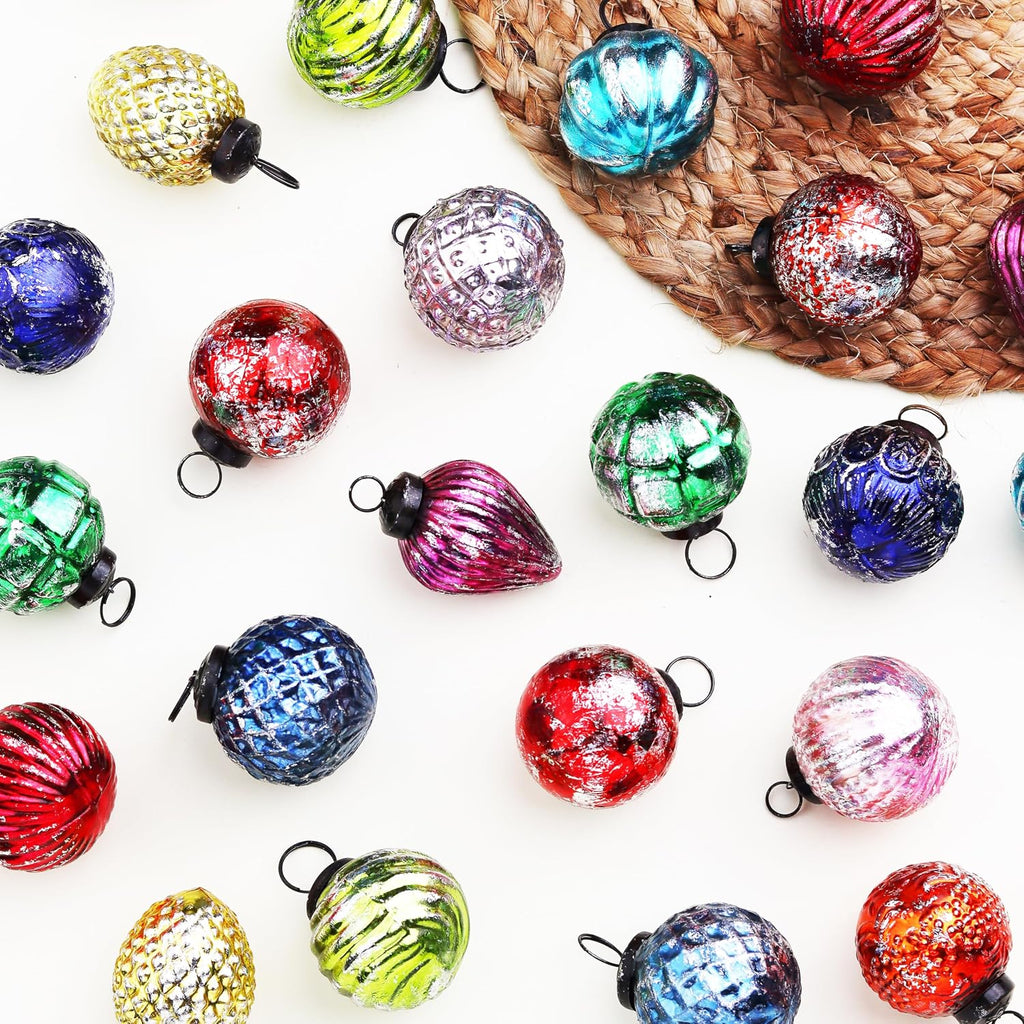 Retro Vintage Unique Large Christmas Ornaments Multi Glass Christmas Balls, Halloween, New Year, Valentine Day - Set of 12