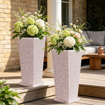 Square Tall Planters for Outdoor Plants with Tray - 24" Red 2Pack