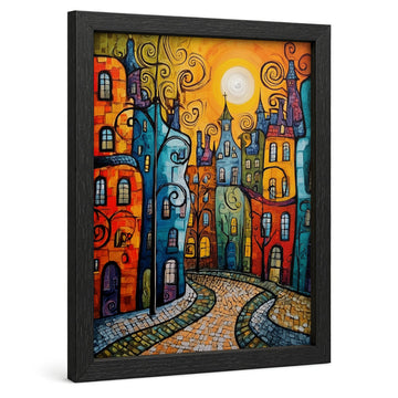 Wall European Village Framed Colorful Streets Decor 16x24 Inch