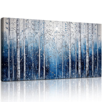 Birch Tree Landscape Wall Art, Abstract Forest Wall Decor 20"X40"