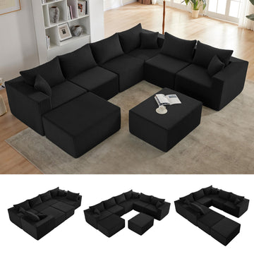 121" Boneless Couch, U Shaped Sofa, Sectional Couches