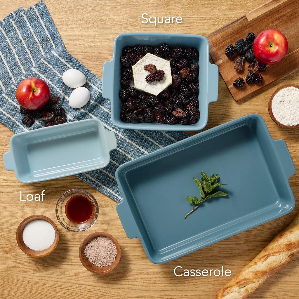 3-Piece Ceramic Casserole Baking Dish Set Cornflower