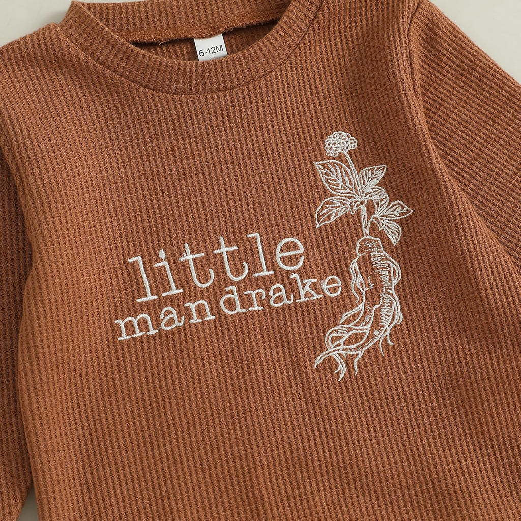 Toddler Baby Boy Girl Fall Outfit Letters Embroidery Long Sleeve Waffle Knit Sweatshirt and Pants Set