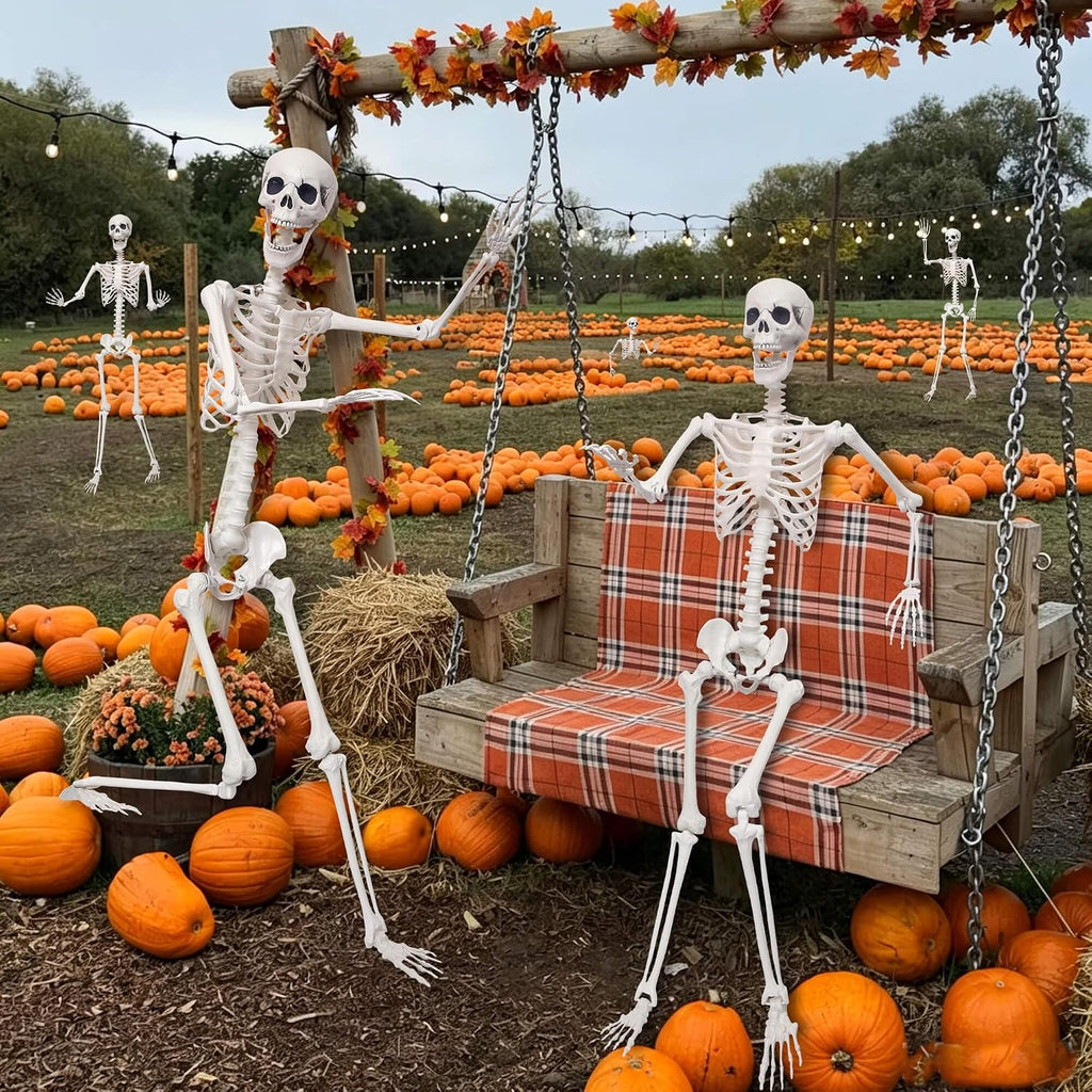 5.9Ft Halloween Skeleton with Movable Joints Plastic Skeleton Lawn Porch Decor - Set of 2