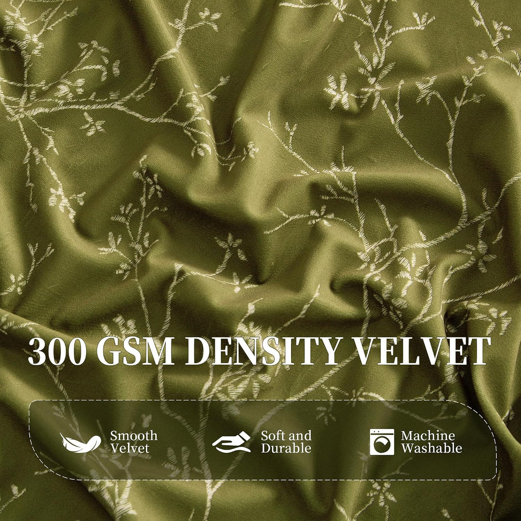 Cottage Olive Green Velvet Curtains 84 Inch, 2 Panels