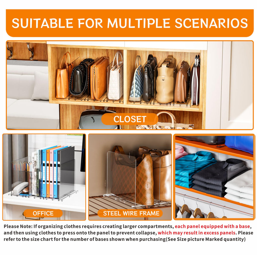 Clear Acrylic Shelf Dividers for Closet Organization, 16Pack Adjustable Bags, Clutch, Purse Organizer and
