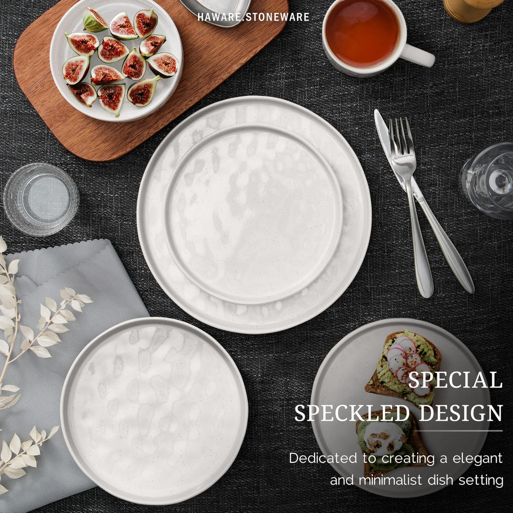 Dinnerware Sets, 12-Piece Plates and Bowls Set, Speckled White