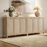Rattan Buffet Cabinet with Storage 43.5" Sideboard Cabinet with 3 Doors & Adjustable Shelves Wood Sideboard Credenza