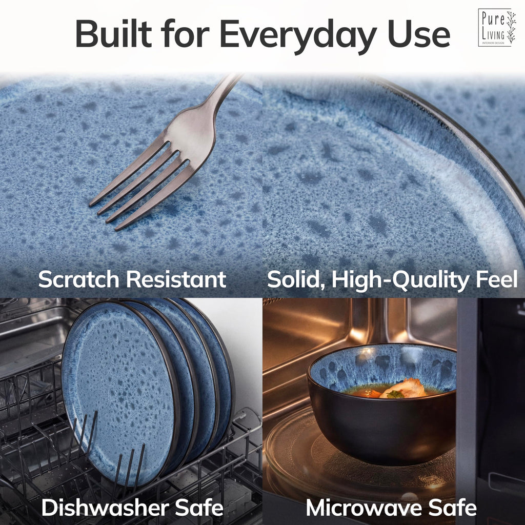 32 Piece Stoneware Dinnerware Set for 8, Handcrafted Plates and Bowls Set