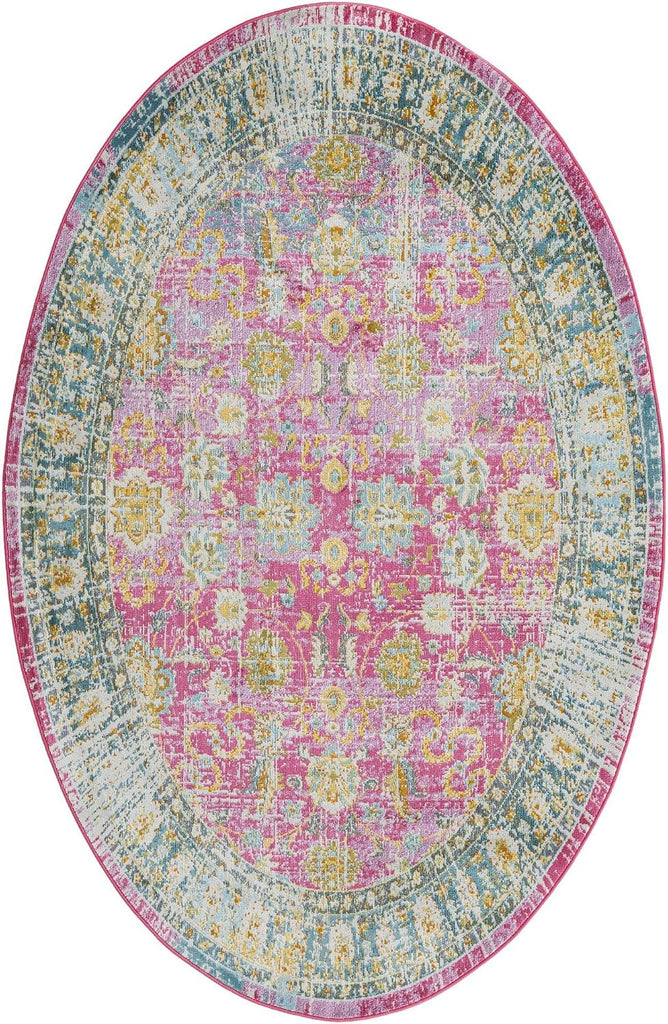 Paragon Rug - 5' Oval Pink Easy-Clean Rug - Vintage Floral Design s, Bedrooms, and Entryways