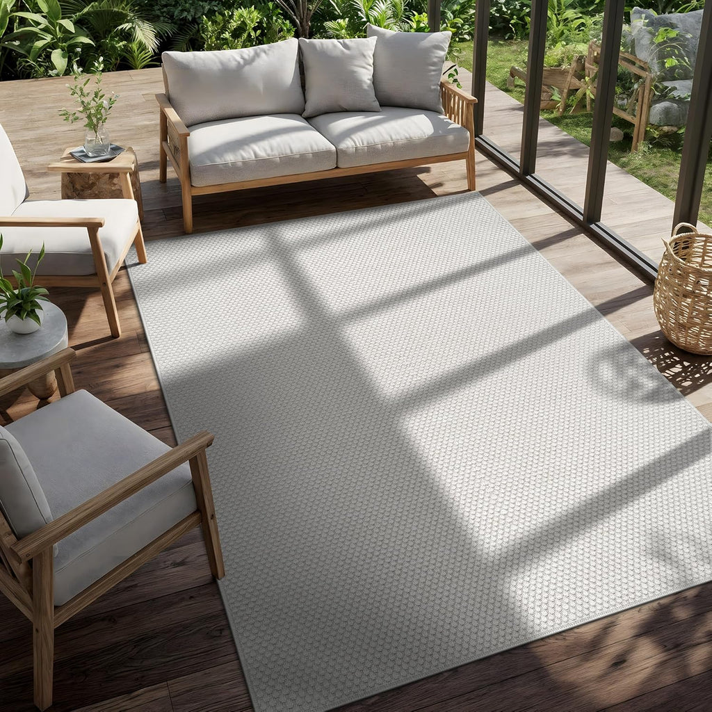 Easy Jute Rug 8x10, Indoor Outdoor Off-White Farmhouse Area Rugs Patio and Kitchen Rug, Solid Woven Design